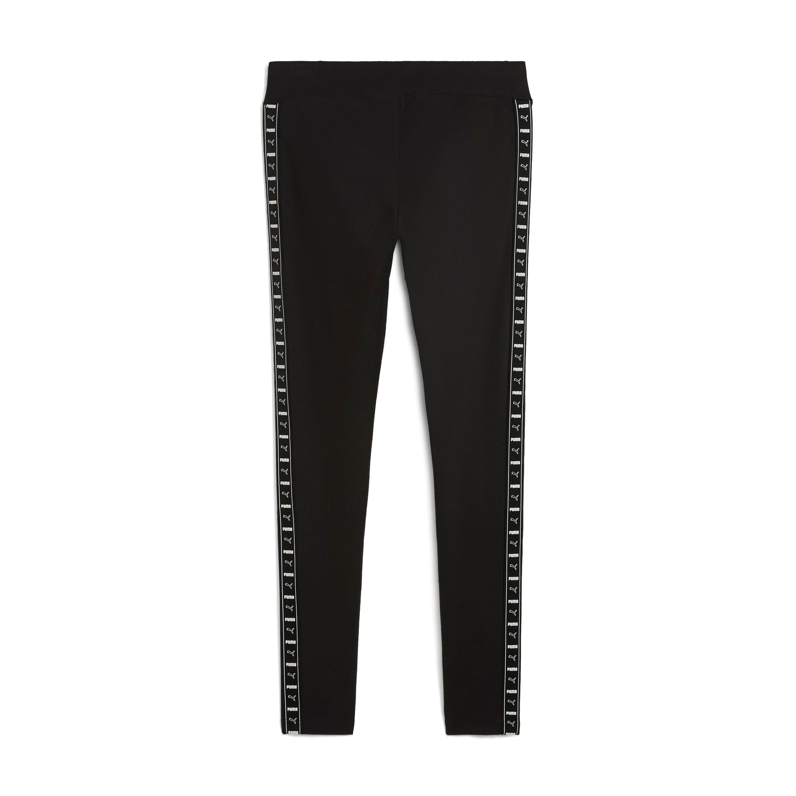 Legging feminina Puma preta com faixa lateral decorativa e cós largo confortável